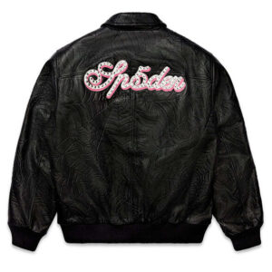BLACK DEBOSSED WEB LEATHER JACKET