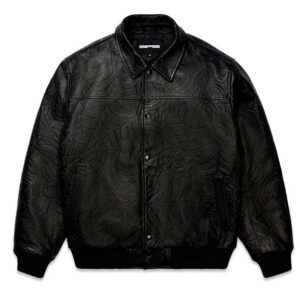 BLACK DEBOSSED WEB LEATHER JACKET