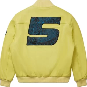 Sp5der Leather Logo Bomber Jacket Yellow