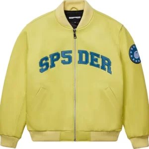 Sp5der Leather Logo Bomber Jacket Yellow