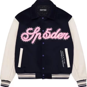 Sp5der Wool Varsity Jacket Navy Cream
