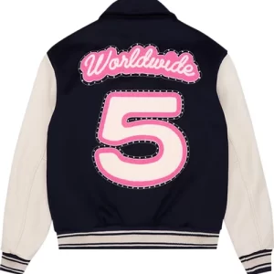 Sp5der Wool Varsity Jacket Navy Cream